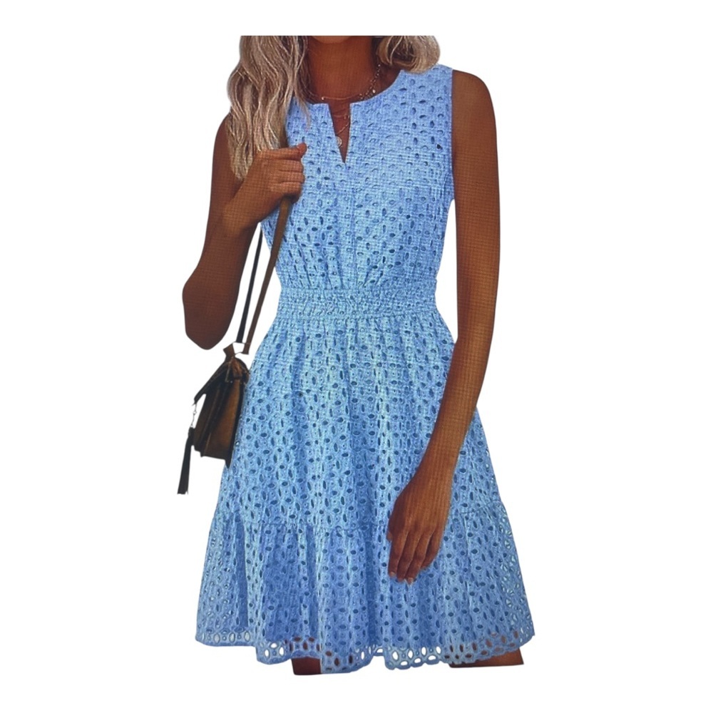 PRETTYGARDEN Women's Summer  Sleeveless V Neck Eyelet Hollow Out  Dress Size S